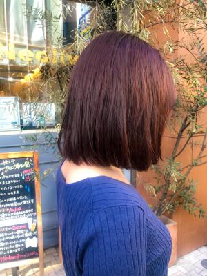 ブリーチ無しでできるローズピンク　丸みボブ