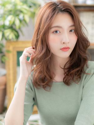 くせ毛風ルーズヘア小顔オレンジブラウン　エギョモリ