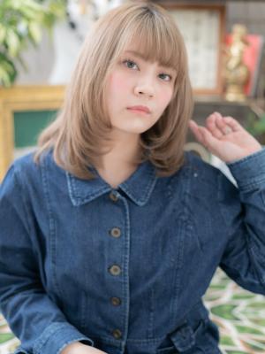 外国人風ブロンドカラー透け感小顔ワンカール　くすみカラー