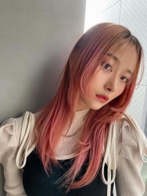 ☆韓国風　ピンクヘア　ワンカール　シースルーバングのイメージ画像