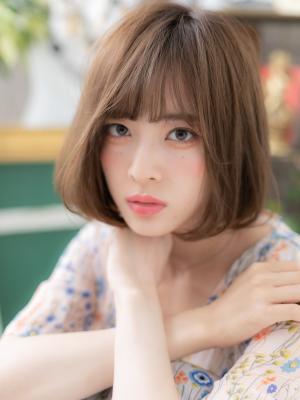 耳かけ◎ココアブラウンワンカール大人ボブ　ミニボブ