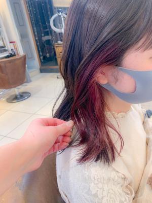 インナーカラー　イヤリングカラー　ラベンダーピンク