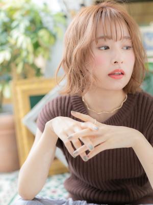 外国人風テラコッタ抜け感切りっぱなしロブ ピンクグラデーショ 外国人風テラコッタ抜け感切りっぱなしロブ ピンクグラデーショ