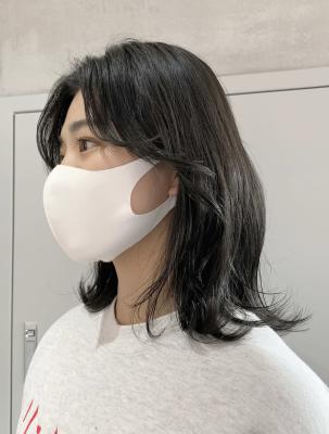 【YOKE】ダークグレージュ外ハネくすみブルーヨシンモリ韓国