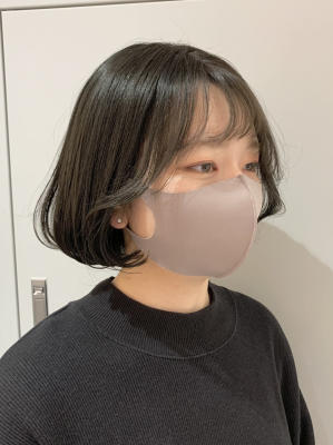 くすみブルーダークグレージュ切りっぱなしタッセルボブ