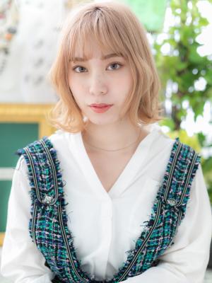 韓国風大人ハイライト透け感外ハネカールボブ ハイトーンカラー 韓国風大人ハイライト透け感外ハネカールボブ ハイトーンカラー