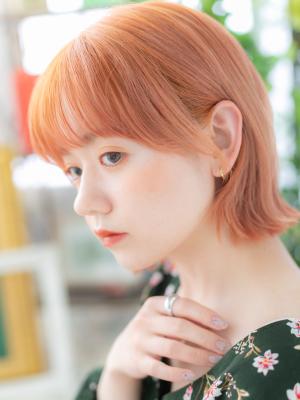 オレンジブラウン☆韓国風小顔外ハネボブディ　ミニボブ