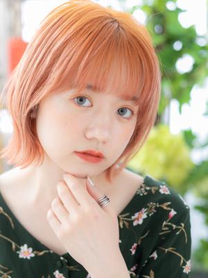 オレンジブラウン☆韓国風小顔外ハネボブディ　ニュアンスカラー
