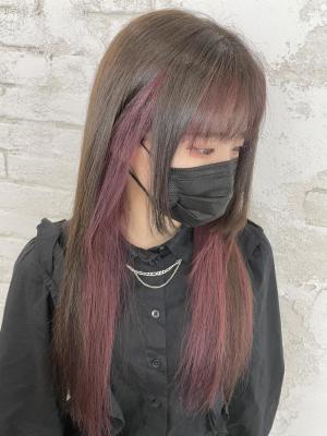 インナーカラー、フェイスフレーミング、コットンピンク