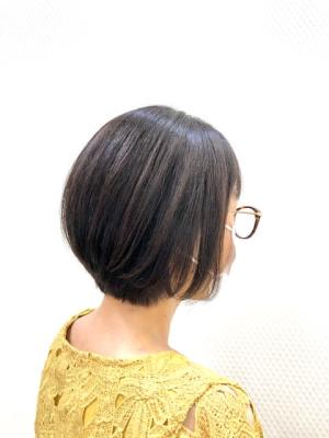 黒髪/小顔ショート/ショート/丸みショート/白髪染め/40代