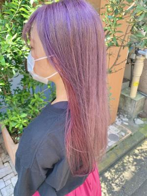 インナーカラー　イヤリングカラー　ラベンダー　カシスピンク