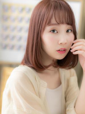 シースルーバング小顔前下がりカシスブラウン　アッシュピンク
