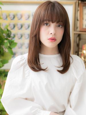大人かわいい透明感ハイライトカラーセミディ アッシュピンク 大人かわいい透明感ハイライトカラーセミディ アッシュピンク