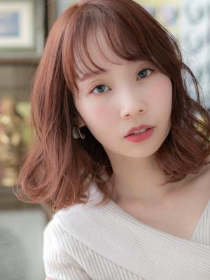 大人かわいいカシスブラウン小顔くびれミディ　シースルー前髪