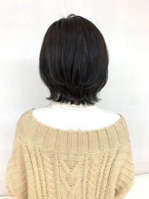 小顔/丸み/ボブ/外ハネ/黒髪/ミディアム/30代40代/