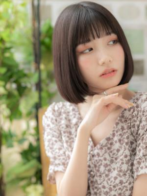 黒髪シースルーバング小顔切りっぱなしボブ 黒髪アッシュ 黒髪シースルーバング小顔切りっぱなしボブ 黒髪アッシュ