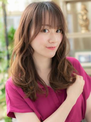 外国人風アシンメトリー透け感エアリーロング　マロンベージュ
