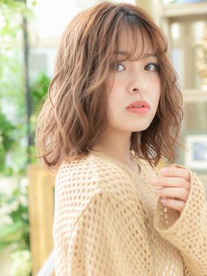 韓国風ハイライトゆるふわシースルーバング　なみなみウェーブ