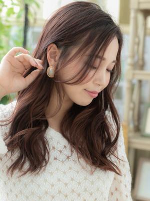 外国人風大人ハイライト小顔かきあげバング　抜け感ヘア