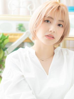 ミルクティベージュ外国人風ウルフマッシュ　眉上バング
