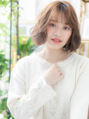 フレンチガーリー韓国風透けバングくびれボブ　大人ボブパーマ