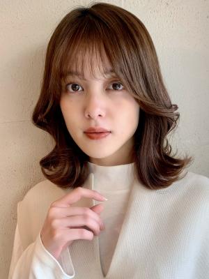 韓国風　くびれヘア　シースルーバング 
