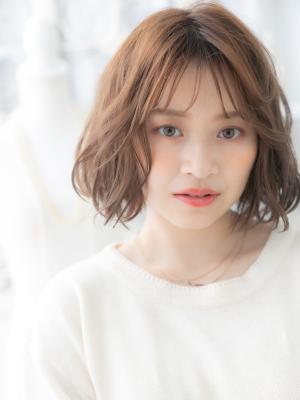 フレンチガーリー韓国風透けバングくびれボブ　大人ボブパーマ