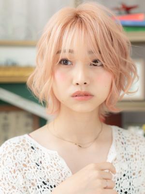 外国人風ハイライトこっくりピンクベージュ　うぶバング