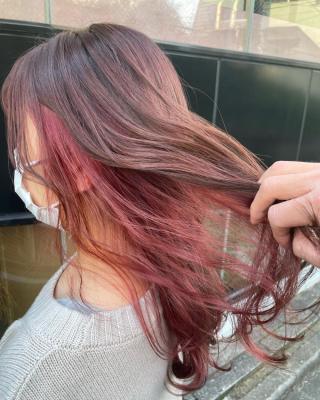 レッド×インナーカラー レッドブラウン イヤリングカラー
