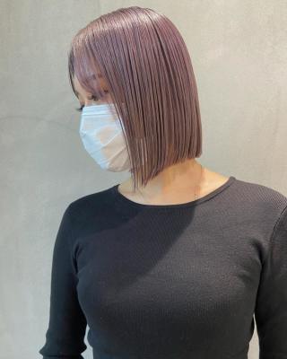【YOKE】切りっぱなしボブパッツンボブラベンダーグレージュ