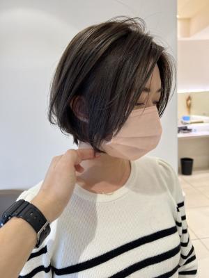 春のシフォンショート×白髪ぼかし
