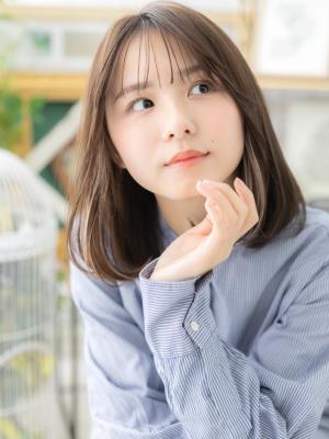 大人かわいいインナーカラーシースルーバング　イヤリングカラー
