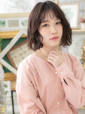 大人ハイライトくせ毛風ボブシースルー前髪　ビターショコラ