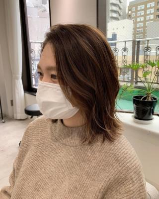YOKE ミディアムボブ ブリーチなし くすみベージュ