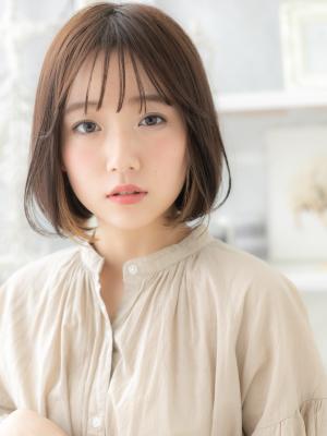 大人かわいい透けバング前下がりぱっつんボブ ミルクティピンク 大人かわいい透けバング前下がりぱっつんボブ ミルクティピンク