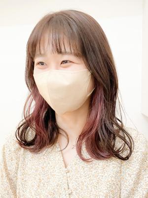 ベージュ×チェリーピンク インナーカラー【横浜】