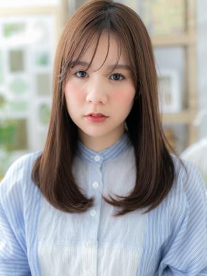 シースルーバングナチュラルエアストレート　ベージュピンク