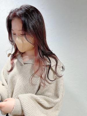 韓国スタイル　ヨシンモリ巻き　サイドバング　インナーピンク
