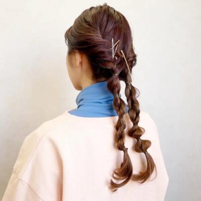 三軒茶屋_レディース_ヘアアレンジ_編み込み_ピンクブラウン 三軒茶屋_レディース_ヘアアレンジ_編み込み_ピンクブラウン