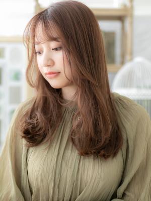 ミルクティーピンク外国人風エアストレート　ロングレイヤー