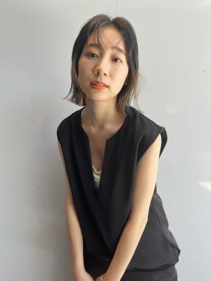 ミルクティーベージュ　グレージュ　切りっぱなしボブ