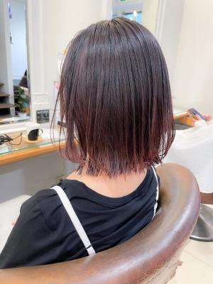 チェリーレッド 切りっぱなしボブ【横浜】w