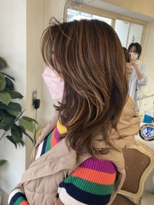 ハイライト白髪ぼかしこなれセミディ40代50代梅ヶ丘美容室