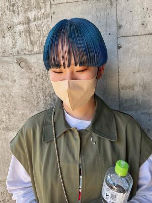 ネオンカラー　ターコイズブルー　ディープブルー　ボブウルフ