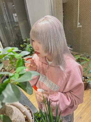 ボブウルフ　ブルージュ　シアーグレージュ　センター分けボブ