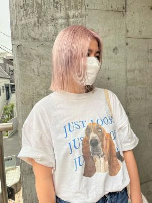 ボブウルフ　ブルージュ　シアーグレージュ　センター分けボブ