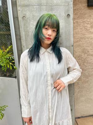 外国人風カラー　ネオンカラー　シアーグレージュ　ボブウルフ