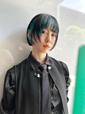 外国人風カラー　ネオンカラー　シアーグレージュ　ボブウルフ