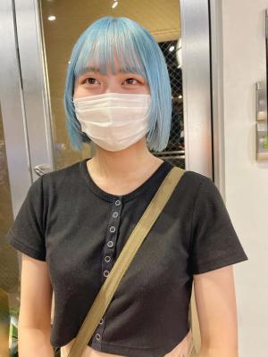 外国人風カラー　ネオンカラー　シアーグレージュ　ボブウルフ