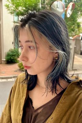 外国人風カラー　ネオンカラー　シアーグレージュ　ボブウルフ